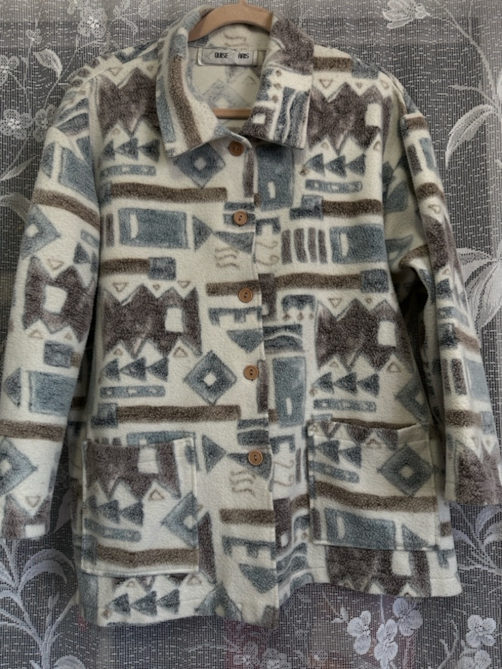 Vintage Soft Fleece Geometric Pattern Button Up Shirt